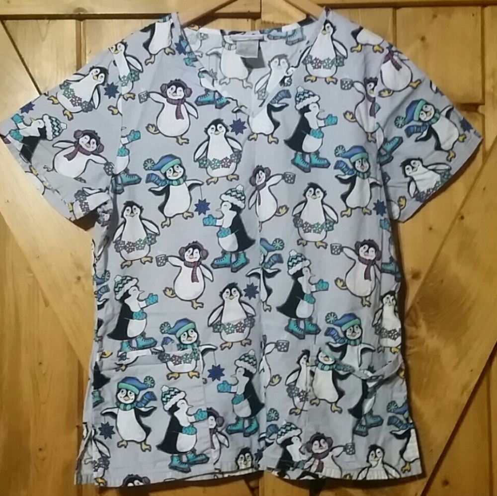 Scrubstar Winter Penguin Scrub Top Size Medium